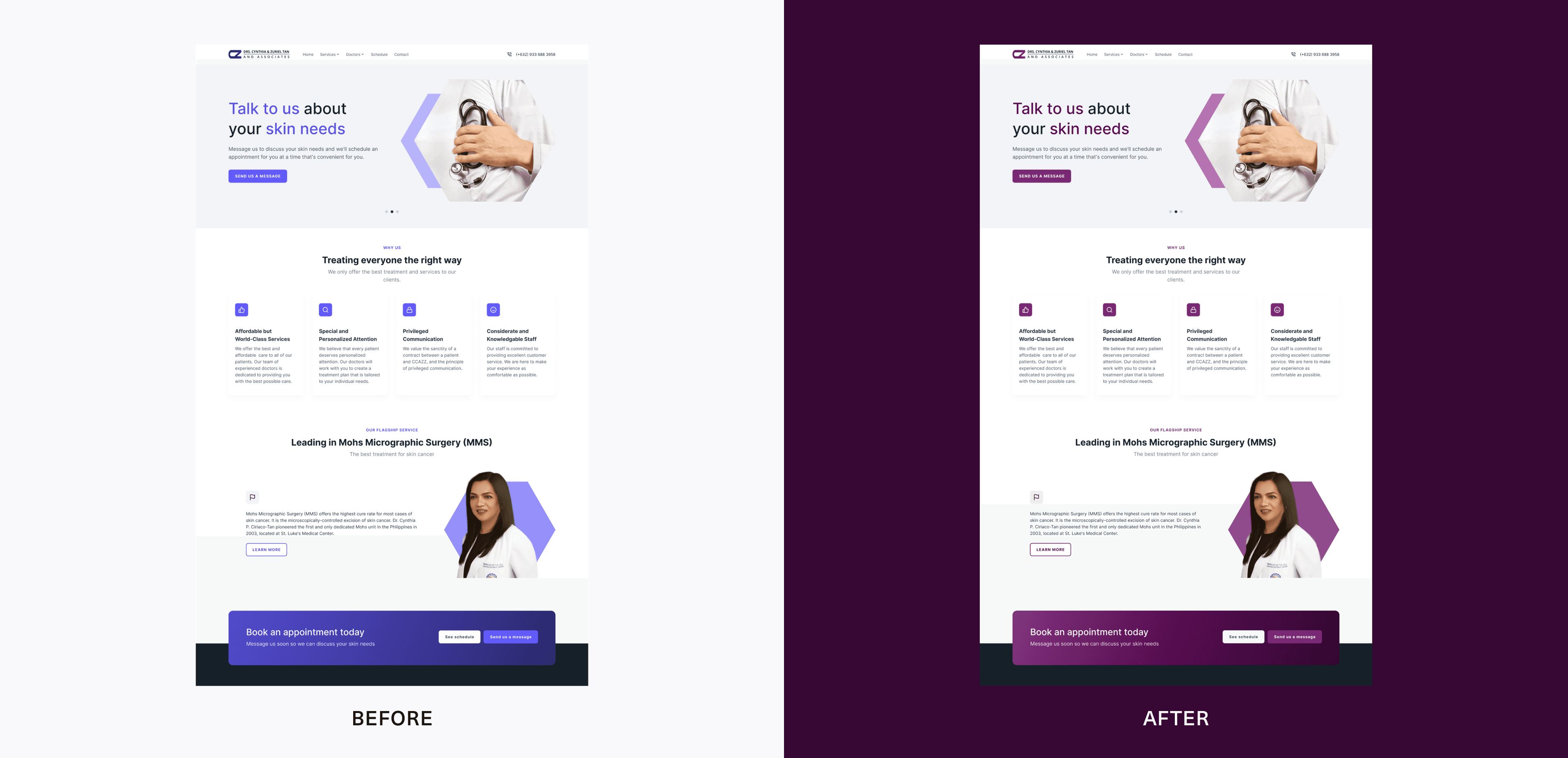 Image shows two versions of the home page.
